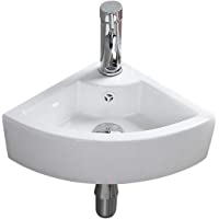 Lavabo de Cerámica Lavabo del Baño Esquina Montada dn la Pared Pequeño Blanco Lavabo para Guardarropa Baño Aseo